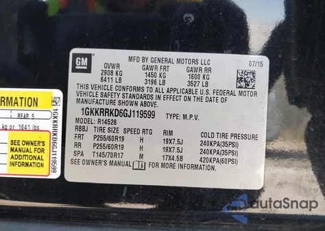 2016 GMC Acadia Slt-1 из США, поврежденный, VIN 1GKKRRKD6GJ119599